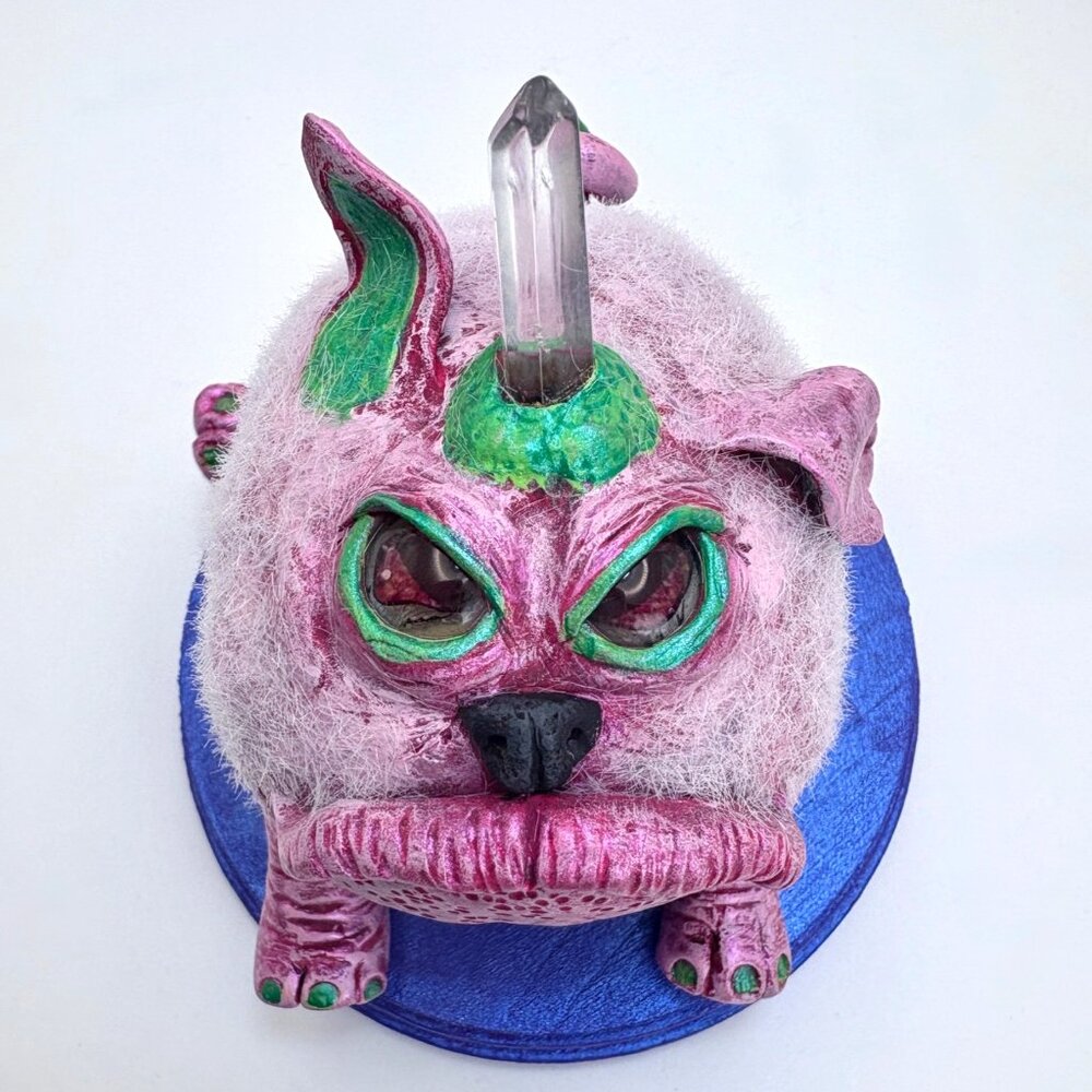 Whimsical Derpy Cute Monster Sculpture "Grady" Quartz Crystal Polymer Clay 1 of